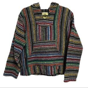 Iguana Jack Pullover Drug Rug Baja multicolored stripped Hoodie Size Small